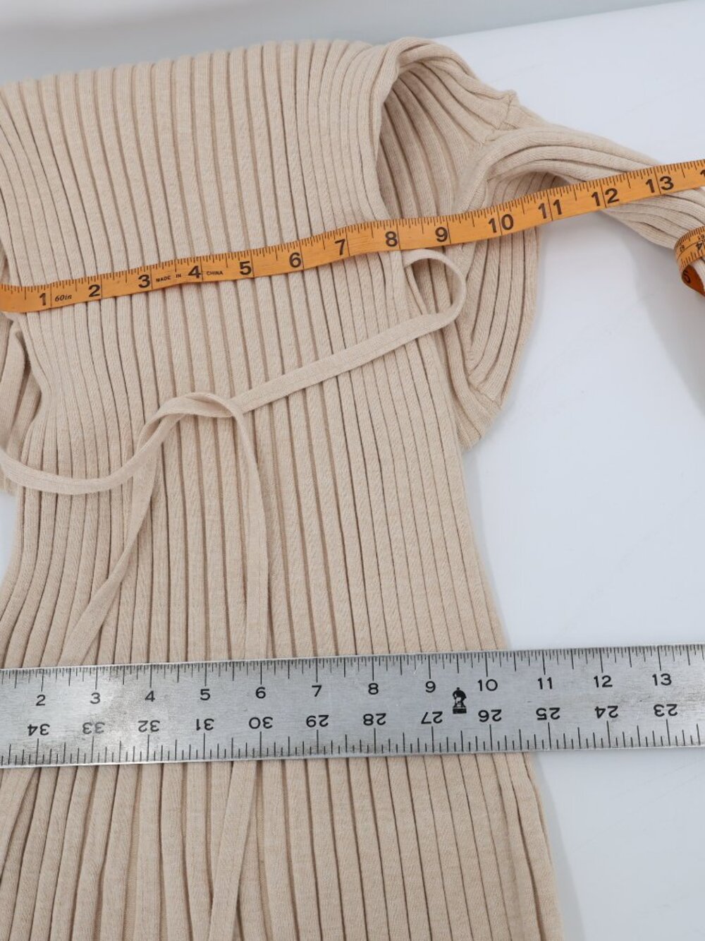 NWT Quince Midi Dress Women medium Cotton Cashmere Ribbed long sleeve Oatmeal - Picture 12 of 12